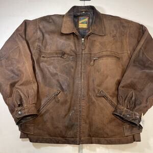 Vintage Pontiac Leather Bomber Jacket Oily Pig Nappa 90s Café Racer Trucker Styl